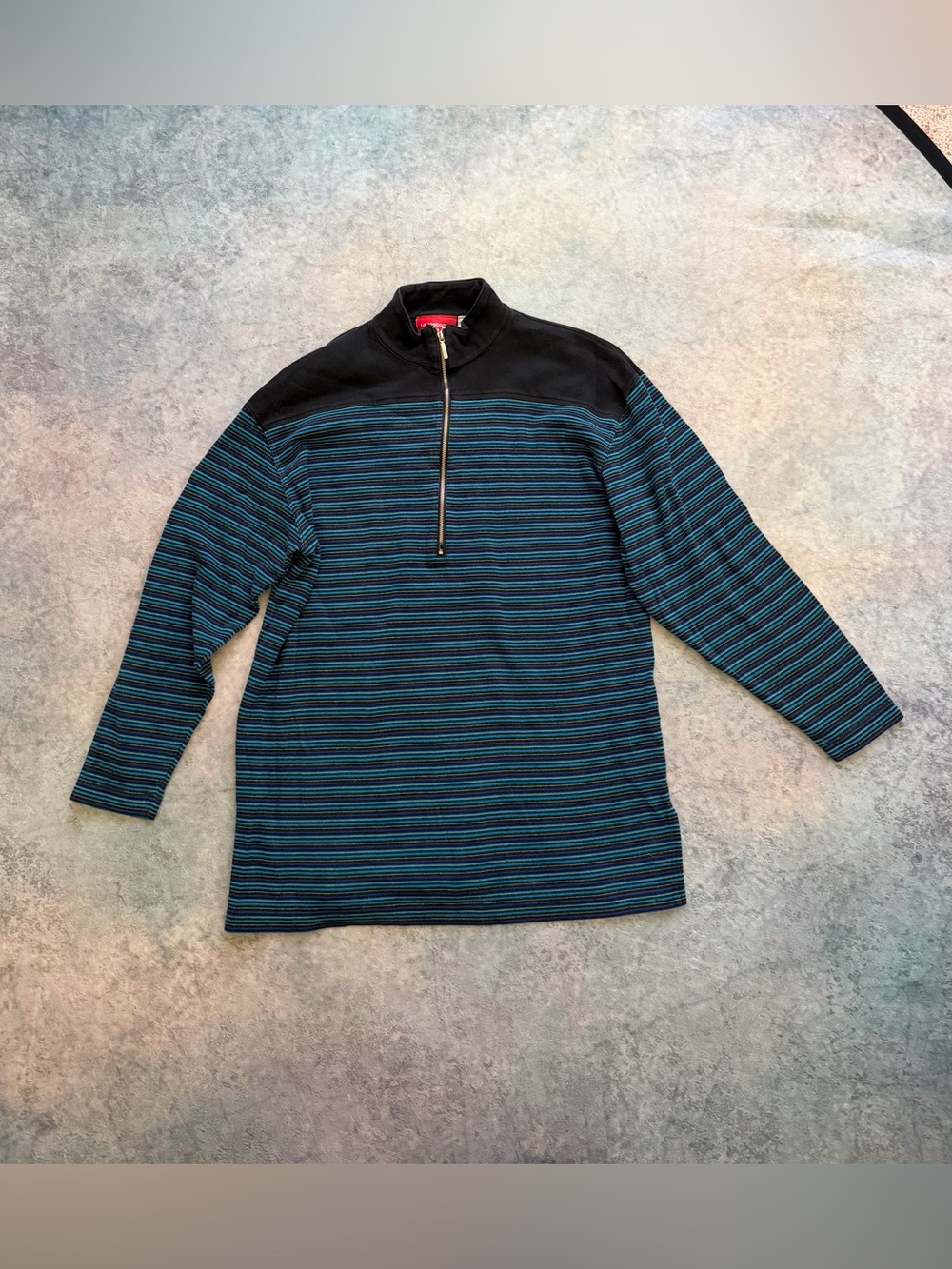 Liz Claiborne Blue and Black Stripe Quarter Zip Pullover with